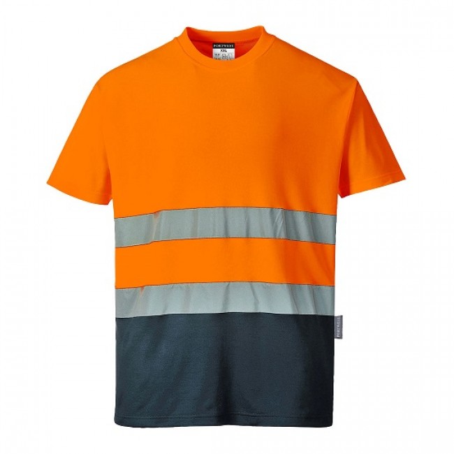 T-shirt HI VIZ δίχρωμο S173 PORTWEST Πορτοκαλί/Μπλε